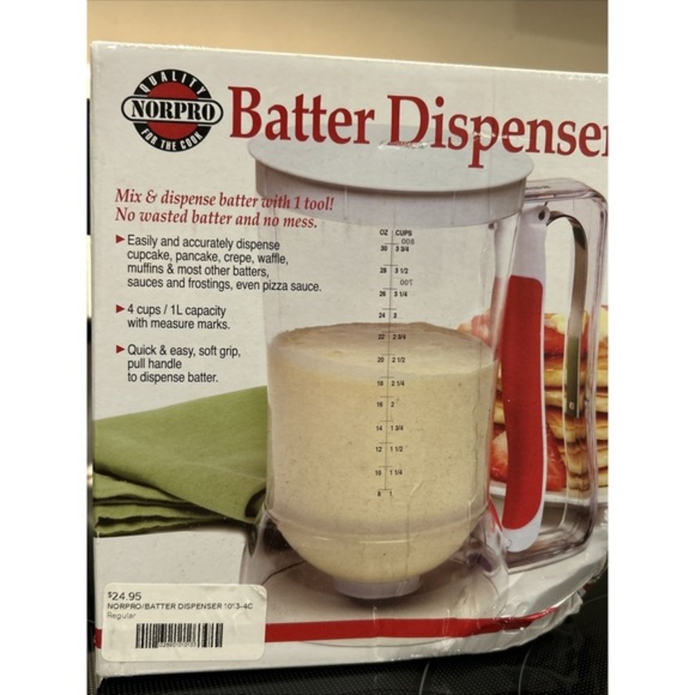 NORPRO Batter Dispenser 4 Cup / 1 Liter Plastic 1013 NIB Pancakes Cupcakes Crepe